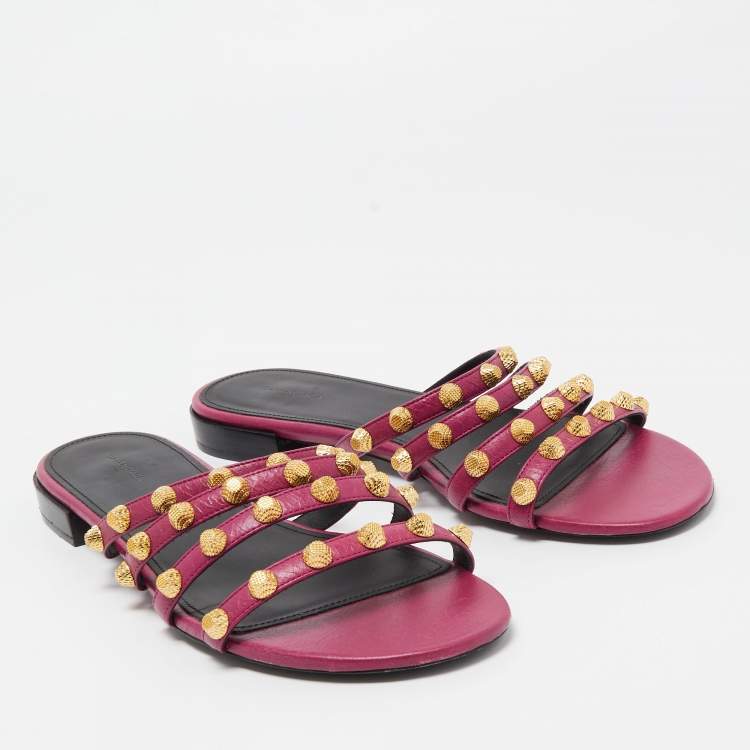 Pre Owned Balenciaga Pink Leather Arena Flat Slides Size 41