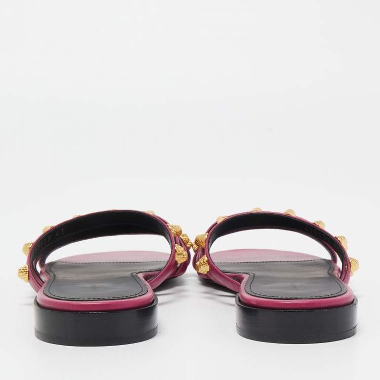 Pre Owned Balenciaga Pink Leather Arena Flat Slides Size 41