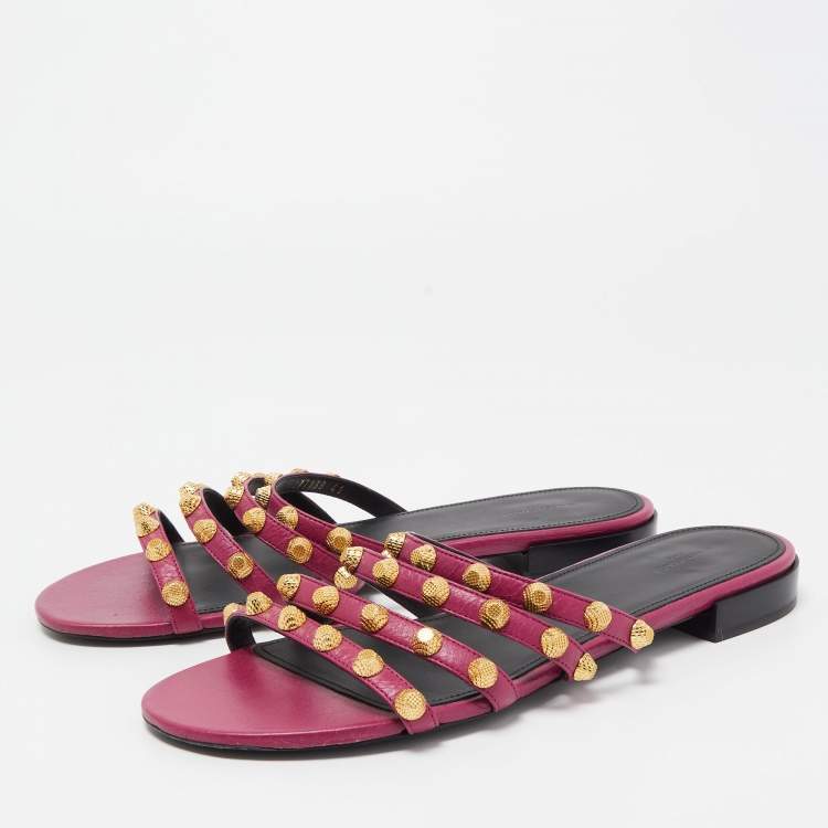 Pre Owned Balenciaga Pink Leather Arena Flat Slides Size 41