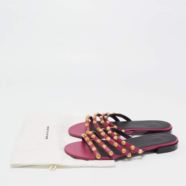 Pre Owned Balenciaga Pink Leather Arena Flat Slides Size 41