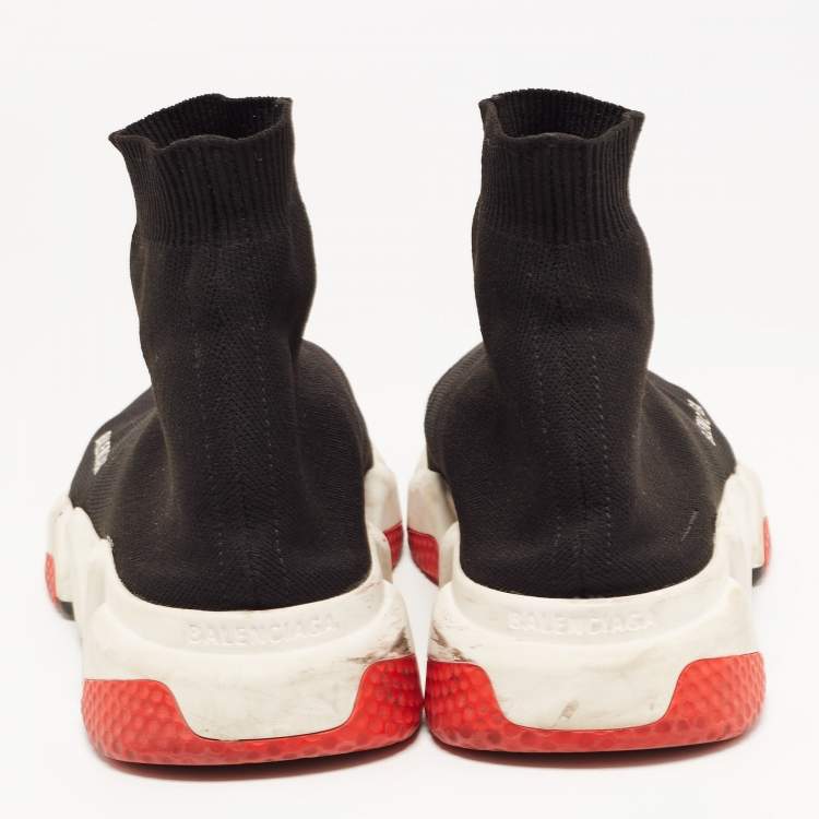Pre Owned Balenciaga Black Knit Fabric Speed Trainer High Top Sneakers Size 39