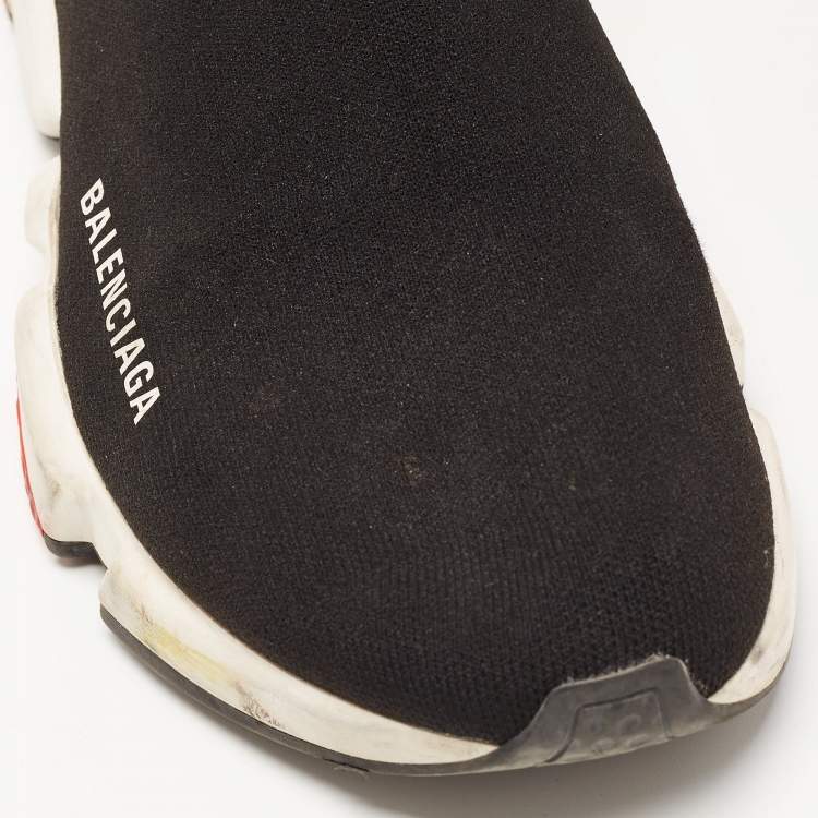 Pre Owned Balenciaga Black Knit Fabric Speed Trainer High Top Sneakers Size 39