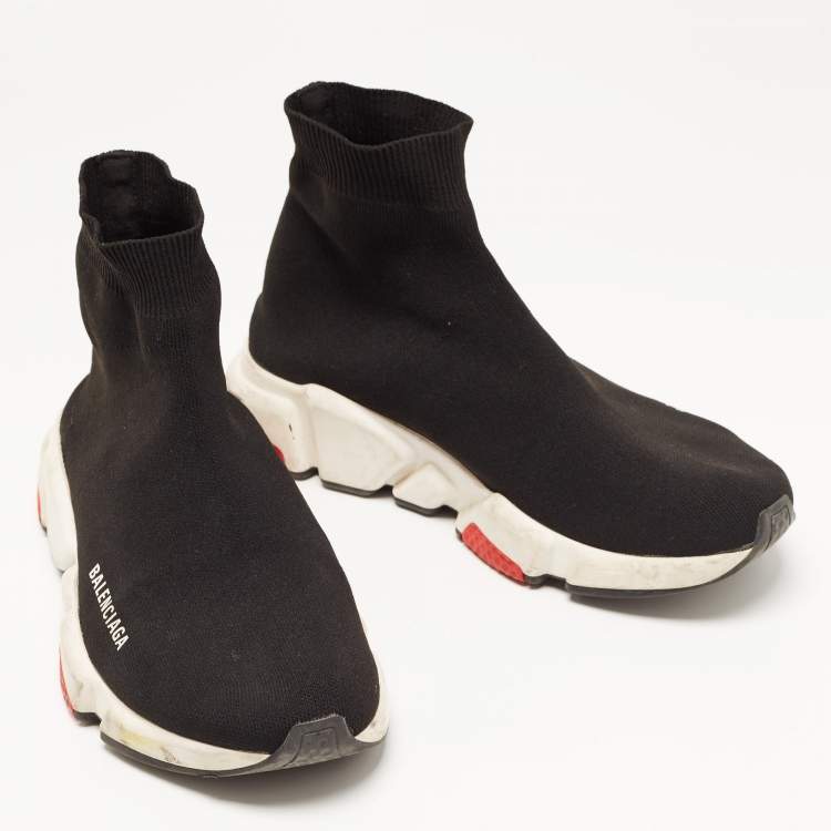 Pre Owned Balenciaga Black Knit Fabric Speed Trainer High Top Sneakers Size 39