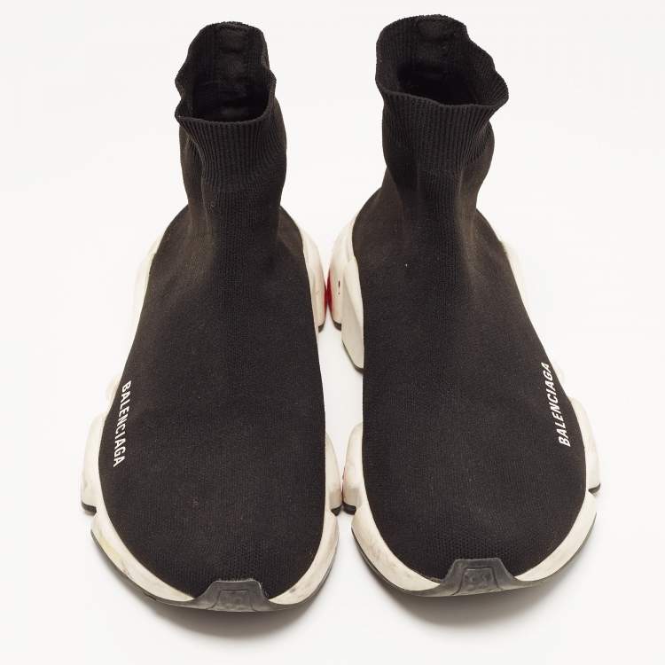 Pre Owned Balenciaga Black Knit Fabric Speed Trainer High Top Sneakers Size 39