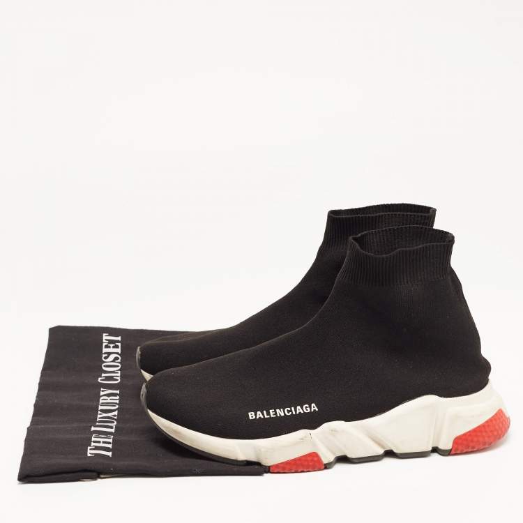 Pre Owned Balenciaga Black Knit Fabric Speed Trainer High Top Sneakers Size 39