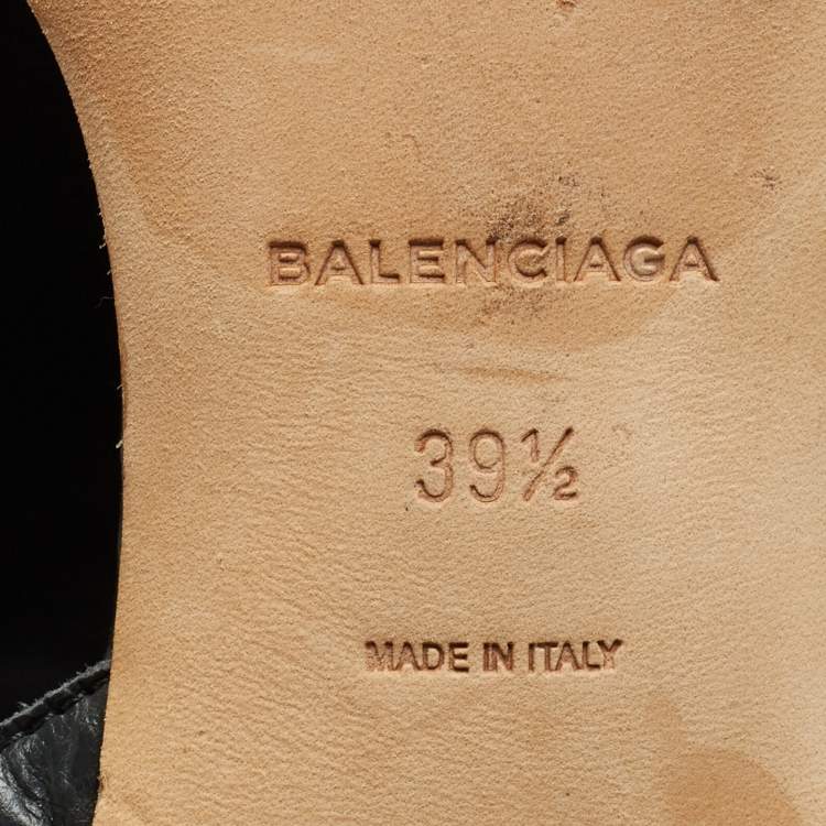 Pre Owned Balenciaga Dark Grey Leather Studded Ankle Strap Flat Sandals Size 39.5