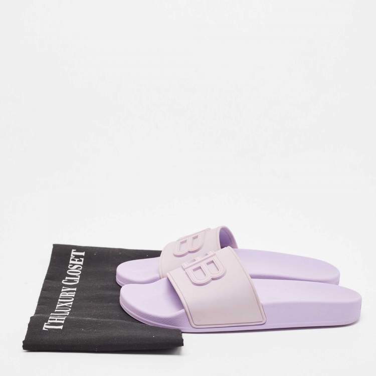 Pre Owned Balenciaga Purple Rubber BB Pool Slides Size 37