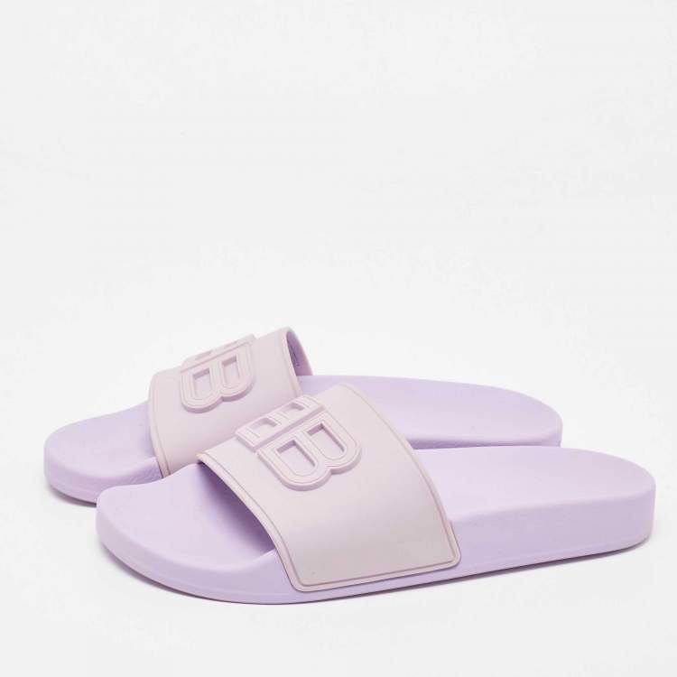 Pre Owned Balenciaga Purple Rubber BB Pool Slides Size 37