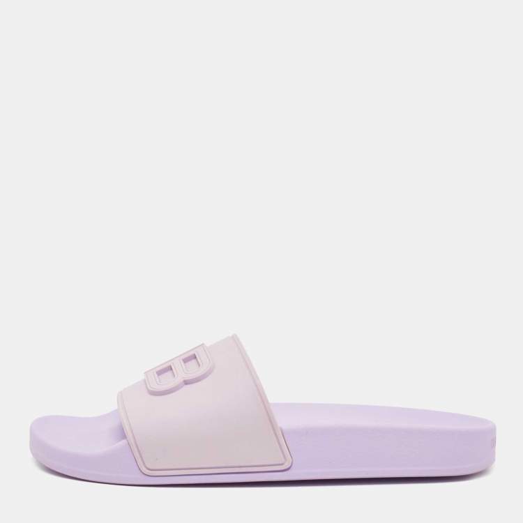 Pre Owned Balenciaga Purple Rubber BB Pool Slides Size 37