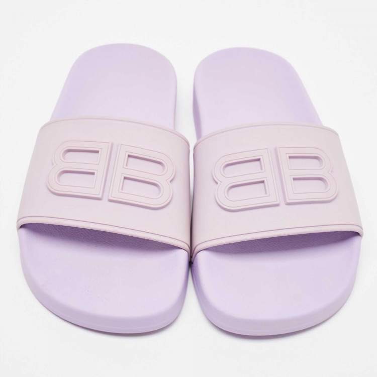 Pre Owned Balenciaga Purple Rubber BB Pool Slides Size 37