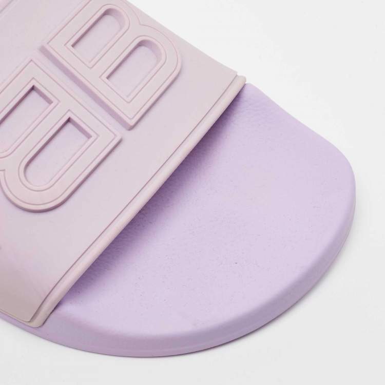 Pre Owned Balenciaga Purple Rubber BB Pool Slides Size 37