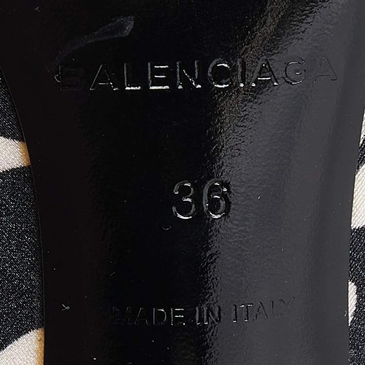 Pre Owned Balenciaga Black/White Printed Stretch Fabric Knife Booties Size 36