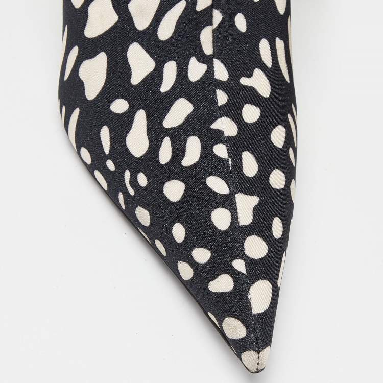 Pre Owned Balenciaga Black/White Printed Stretch Fabric Knife Booties Size 36