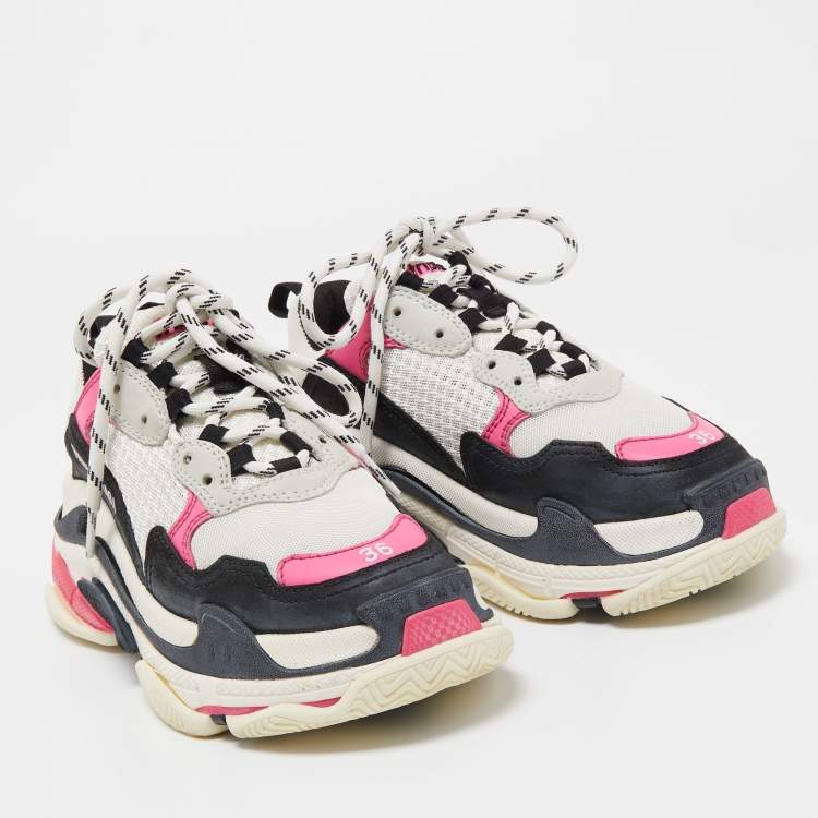 Pre Owned Balenciaga Multicolor Mesh and Nubuck Triple S Sneakers Size 36