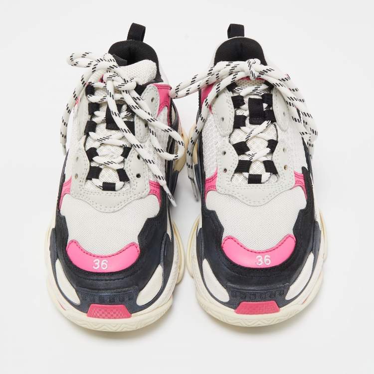Pre Owned Balenciaga Multicolor Mesh and Nubuck Triple S Sneakers Size 36