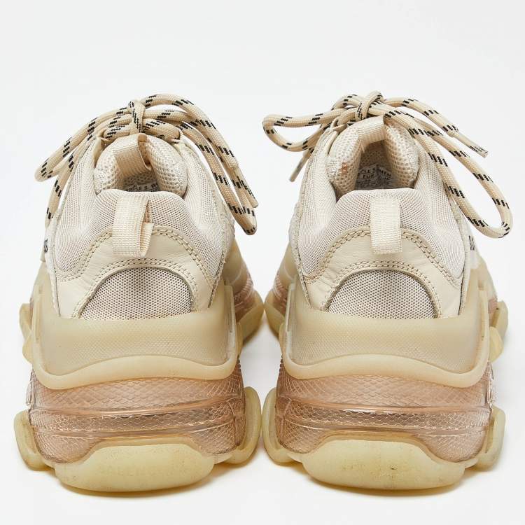 Pre Owned Balenciaga Cream Leather and Mesh Triple S Clear Sole Sneakers Size 39