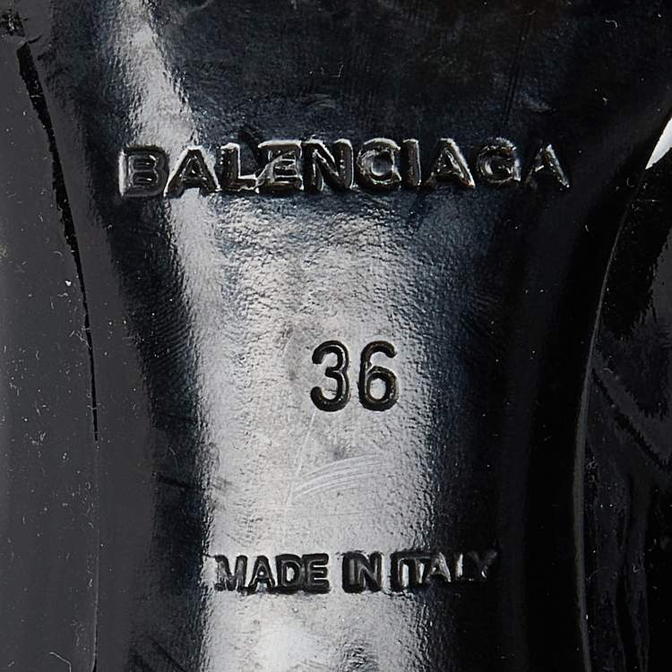 Pre Owned Balenciaga Black Patent Leather Bow Calf Length Boots Size 36