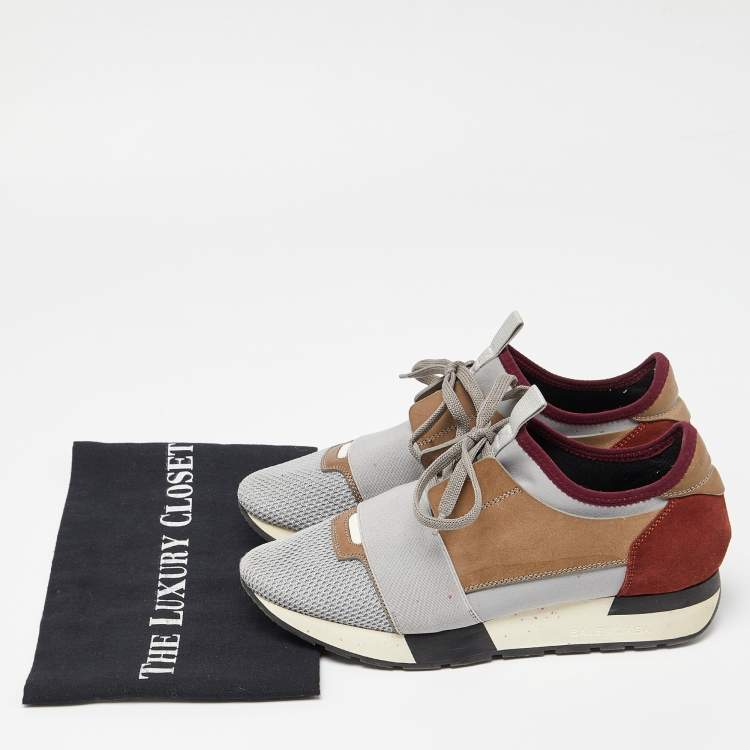 Pre Owned Balenciaga Tricolor Leather and Mesh Race Runner Sneakers Size 38