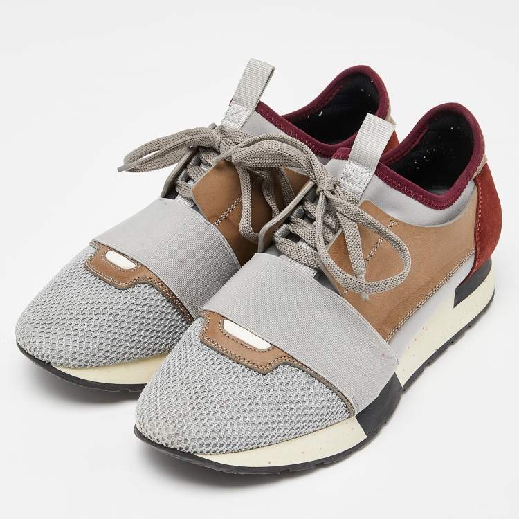 Pre Owned Balenciaga Tricolor Leather and Mesh Race Runner Sneakers Size 38