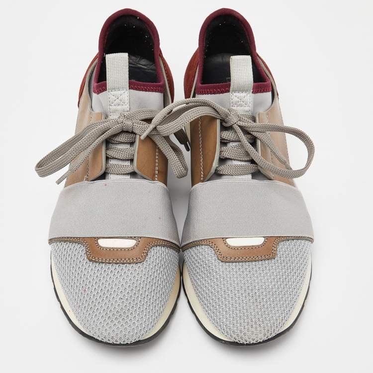 Pre Owned Balenciaga Tricolor Leather and Mesh Race Runner Sneakers Size 38