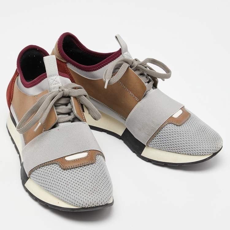 Pre Owned Balenciaga Tricolor Leather and Mesh Race Runner Sneakers Size 38