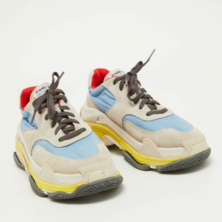 Pre Owned Balenciaga Multicolor Suede and Nylon Triple S Sneakers Size 39