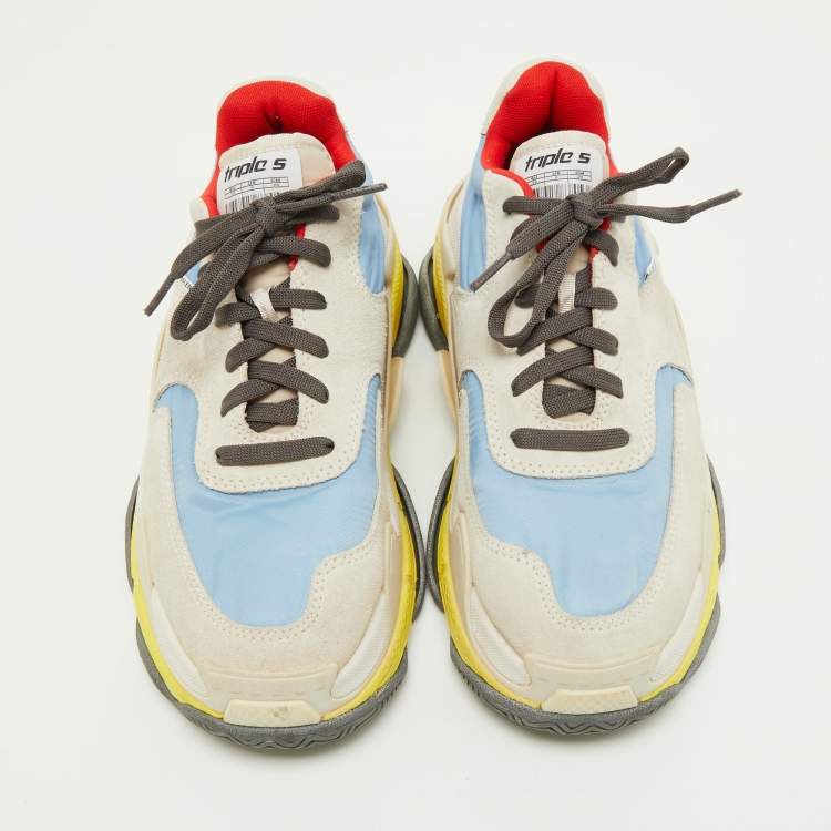 Pre Owned Balenciaga Multicolor Suede and Nylon Triple S Sneakers Size 39