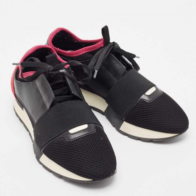 Pre Owned Balenciaga Black/Pink Mesh and Suede Race Runner Sneakers Size 37