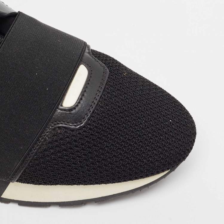 Pre Owned Balenciaga Black/Pink Mesh and Suede Race Runner Sneakers Size 37
