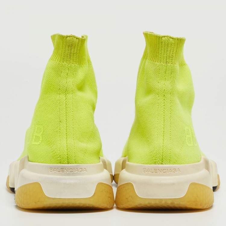 Pre Owned Balenciaga Green Knit Fabric Speed 2.0 High Top Sneakers Size 40