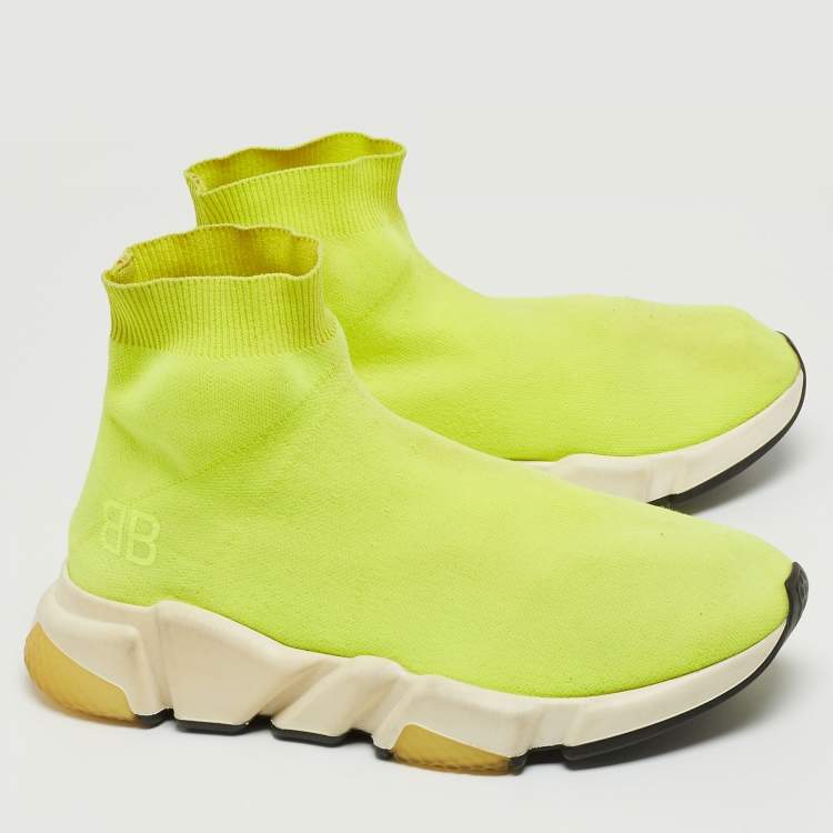 Pre Owned Balenciaga Green Knit Fabric Speed 2.0 High Top Sneakers Size 40