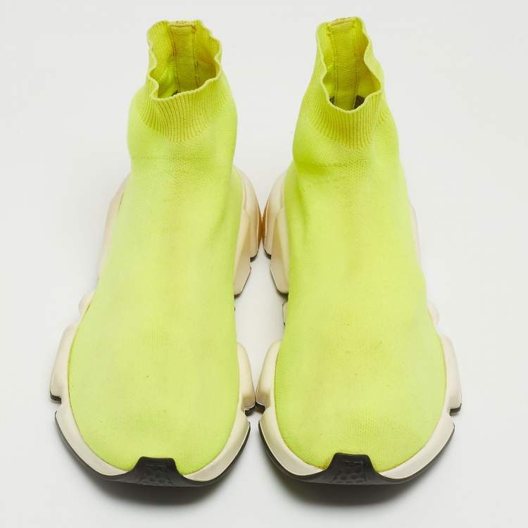 Pre Owned Balenciaga Green Knit Fabric Speed 2.0 High Top Sneakers Size 40