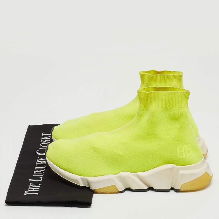 Pre Owned Balenciaga Green Knit Fabric Speed 2.0 High Top Sneakers Size 40