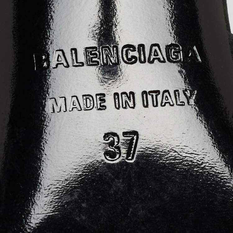 Pre Owned Balenciaga Black BB Satin Bow Knife Mules Size 37