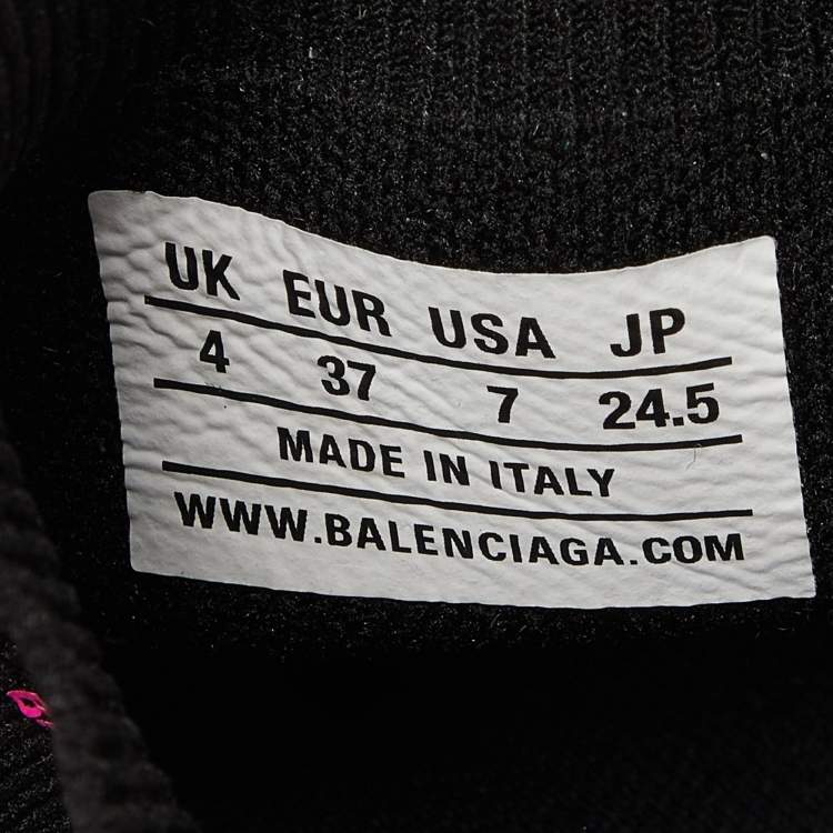 Pre Owned Balenciaga Black/Pink Logo Print Knit Fabric Speed Trainer Sneakers Size 37