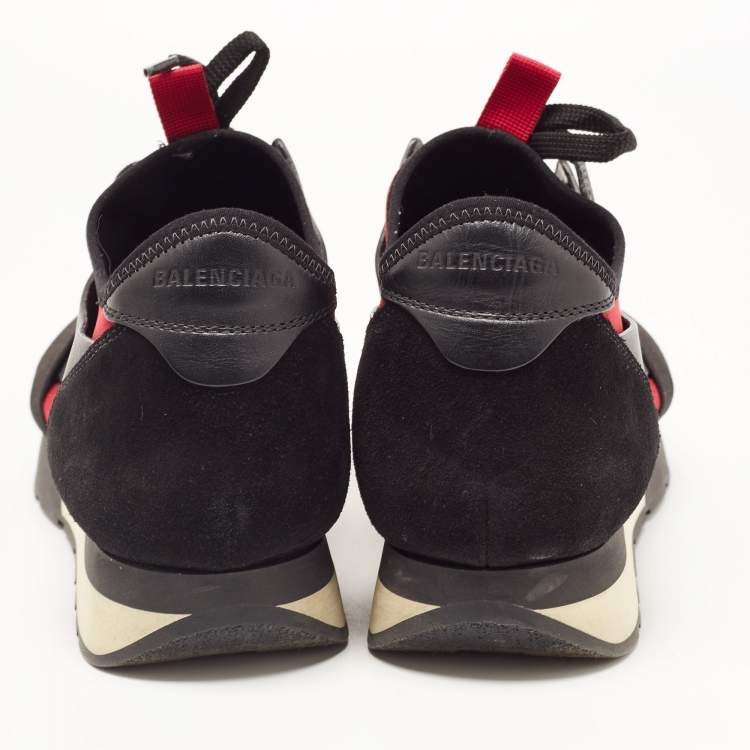 Pre Owned Balenciaga Black/Red Leather and Mesh Race Runner Low Top Sneakers Size 41