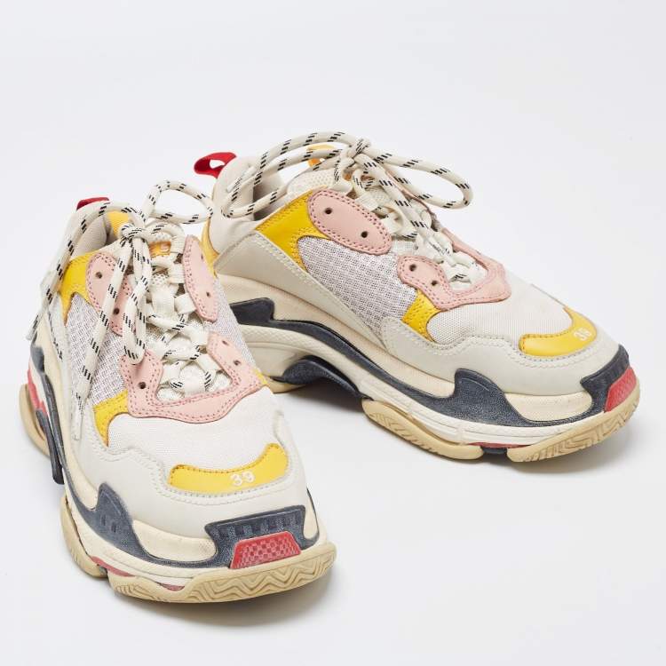 Pre Owned Balenciaga Multicolor Mesh and Leather Triple S Sneakers Size 39