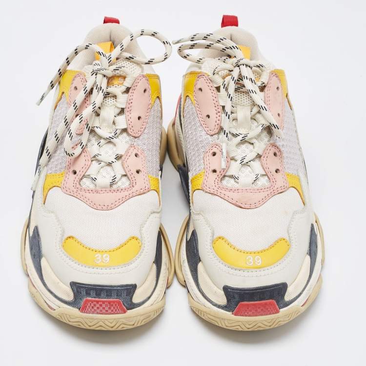 Pre Owned Balenciaga Multicolor Mesh and Leather Triple S Sneakers Size 39