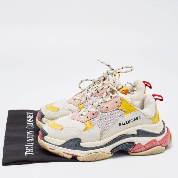 Pre Owned Balenciaga Multicolor Mesh and Leather Triple S Sneakers Size 39