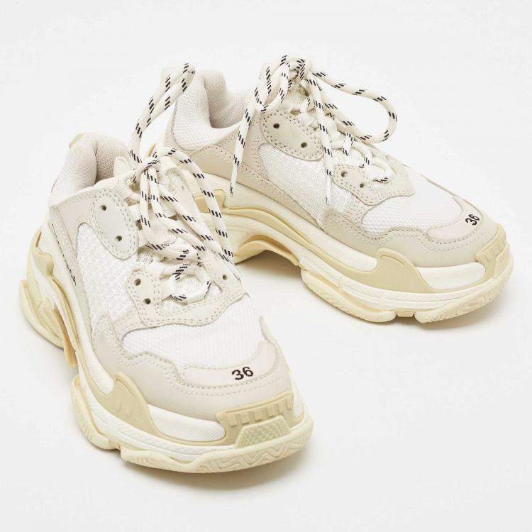Pre Owned Balenciaga White/Grey Nubuck and Fabric Triple S Sneakers Size 36