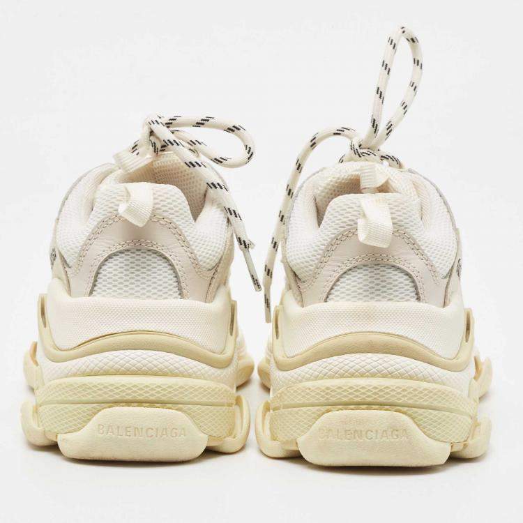 Pre Owned Balenciaga White/Grey Nubuck and Fabric Triple S Sneakers Size 36