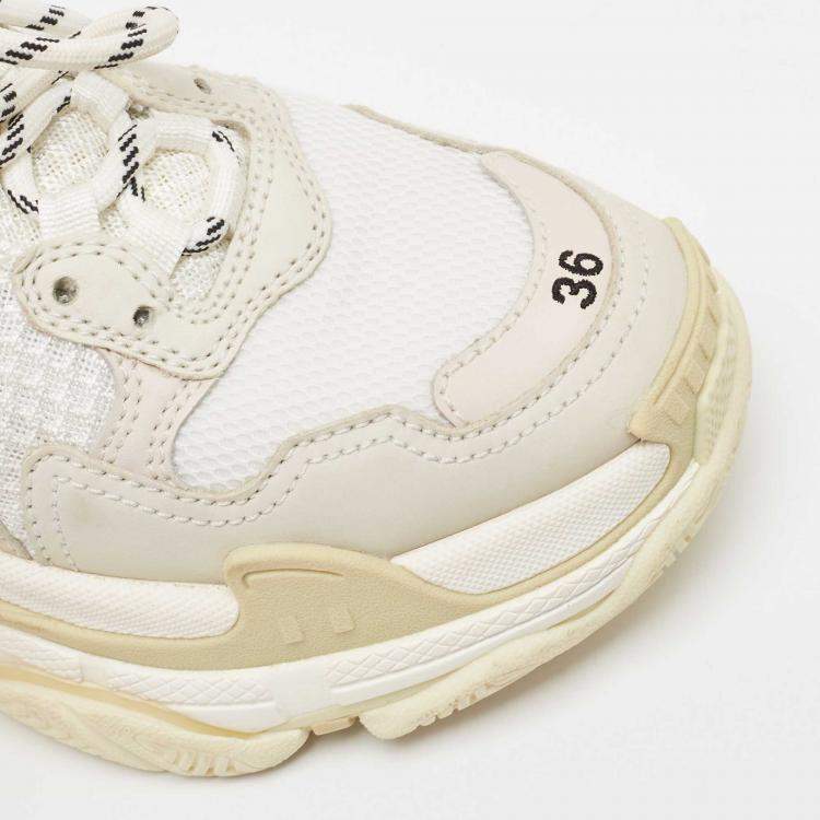 Pre Owned Balenciaga White/Grey Nubuck and Fabric Triple S Sneakers Size 36