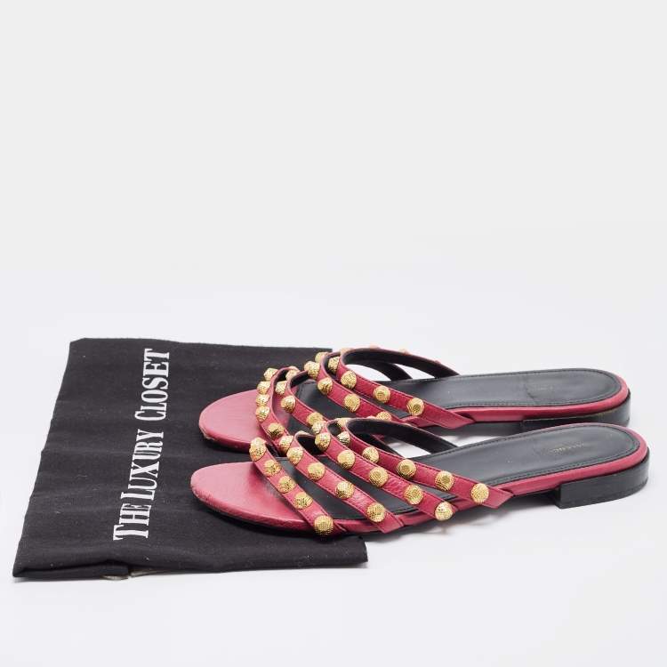Pre Owned Balenciaga Pink Leather Arena Flat Slides Size 38.5 