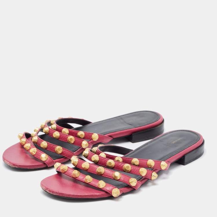 Pre Owned Balenciaga Pink Leather Arena Flat Slides Size 38.5 