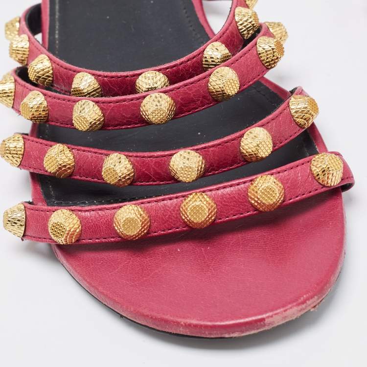 Pre Owned Balenciaga Pink Leather Arena Flat Slides Size 38.5 