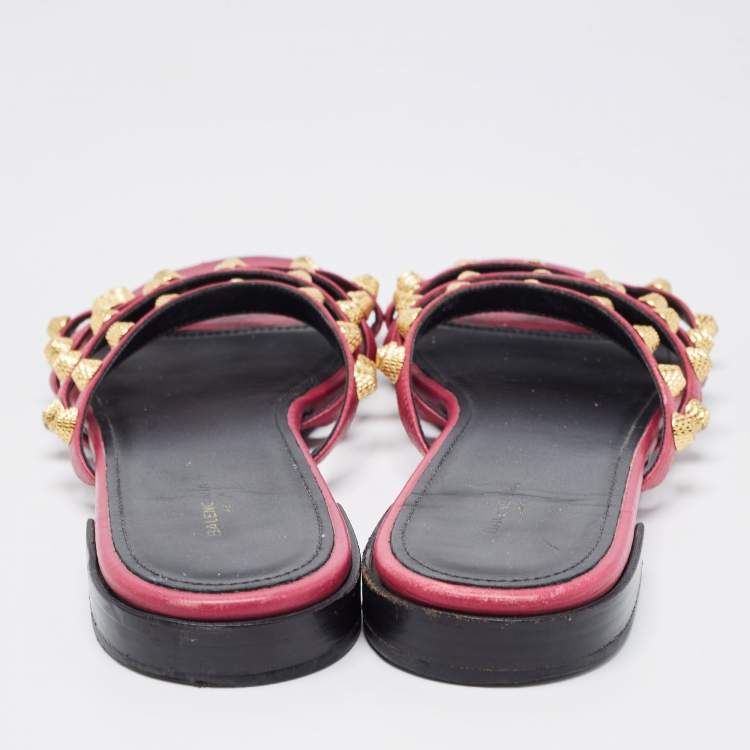 Pre Owned Balenciaga Pink Leather Arena Flat Slides Size 38.5 