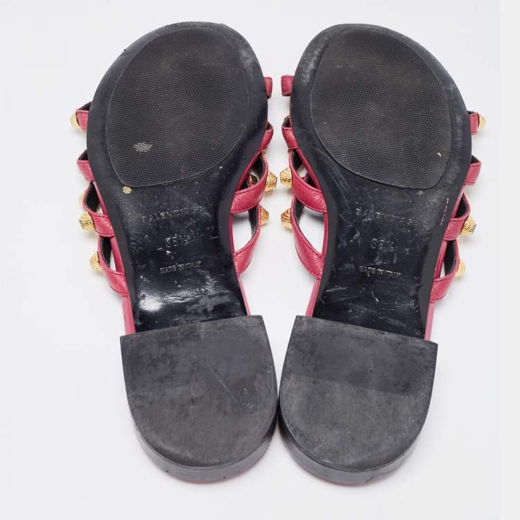 Pre Owned Balenciaga Pink Leather Arena Flat Slides Size 38.5 