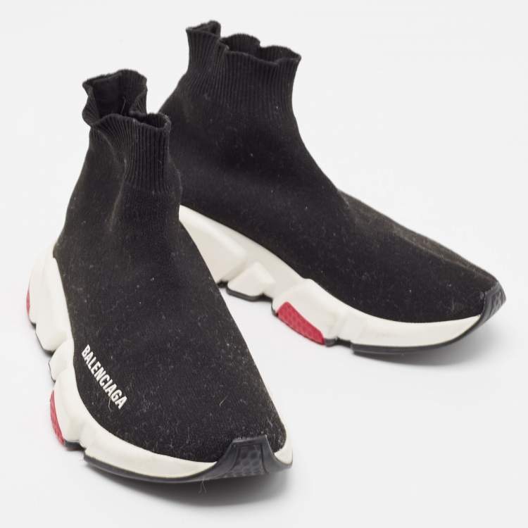 Pre Owned Balenciaga Black Knit Fabric Speed Trainer Sneakers Size 35