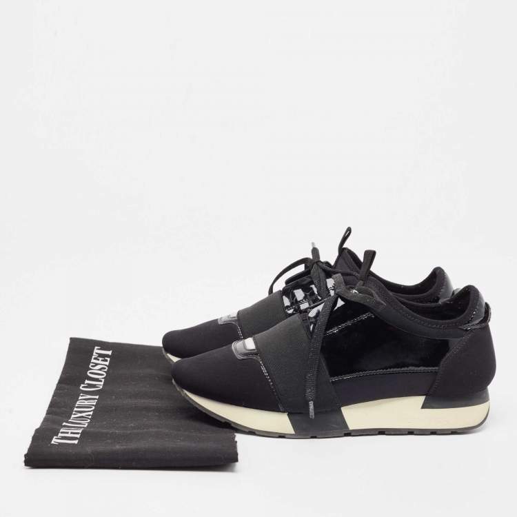 Pre Owned Balenciaga Black Neoprene and Patent Race Runner Sneakers Size 37
