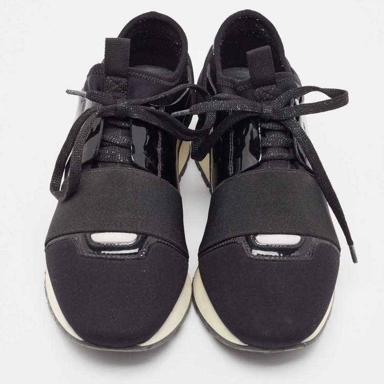 Pre Owned Balenciaga Black Neoprene and Patent Race Runner Sneakers Size 37